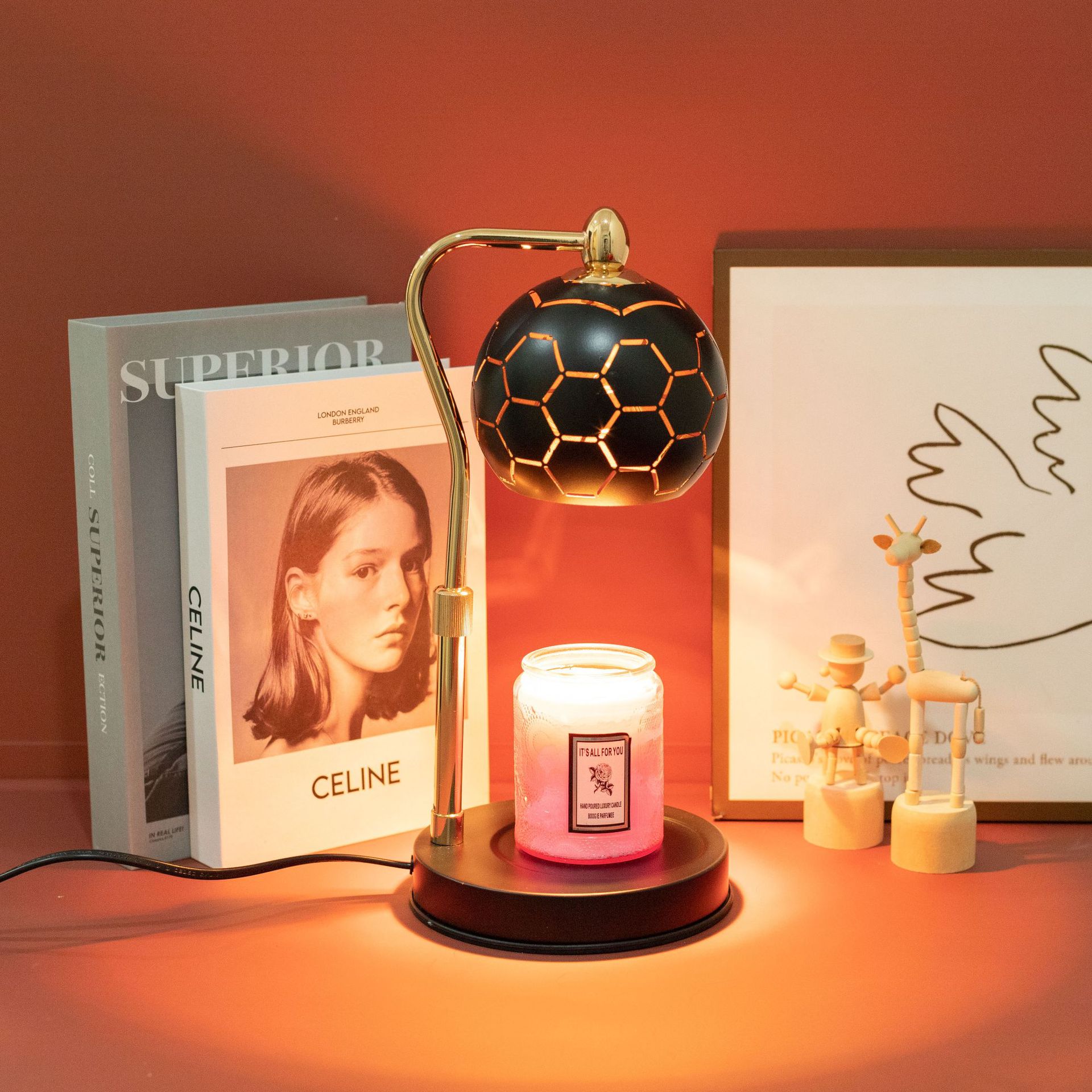 Lámpara de cera de ajuste de altura de fútbol negro