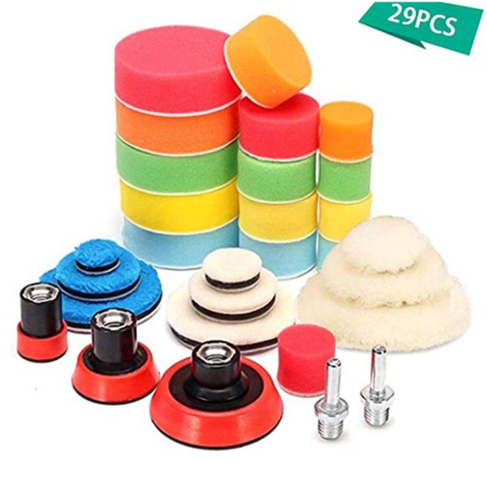 跨境抛光打蜡羊毛轮海绵垫29件套装1/2/3英寸抛光盘打蜡垫