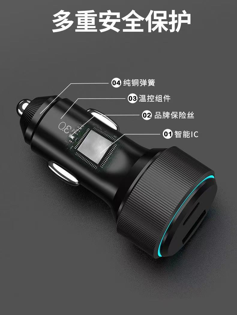 Car Charger Super Fast Charging Dual Cigarette Lighter USB Adapter Multifunctional Car Phone Flash Charger