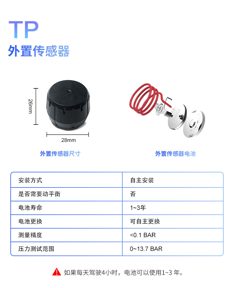 Kaiyou/Careud Cross-Border Tire Pressure Monitoring System for Trucks and Buses, 6-Wheel, Single-Screen Display, Internal and External Tpms