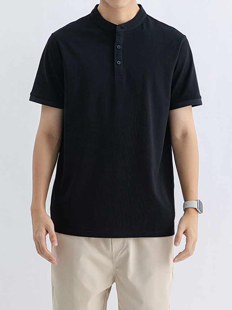 Camiseta de manga corta para hombre con cuello de Henry de gofro de gama alta para hombre