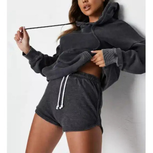 Custom OEM Cross-border Women's Clothing Autumn 2023 Customized Hoodie Jogger Pullover Sportswear Hoodie and Short