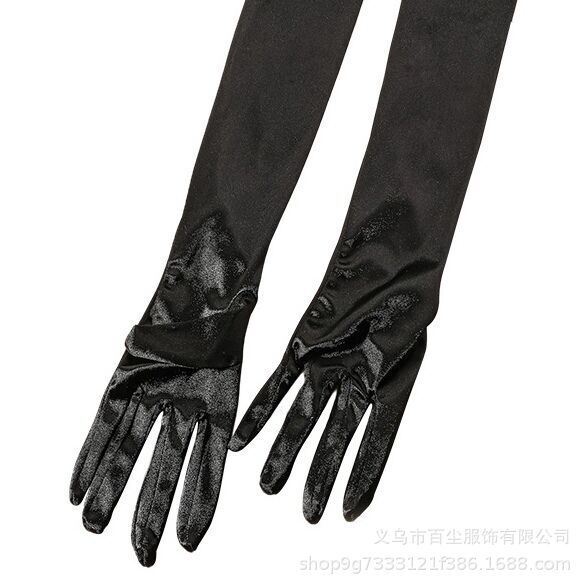 レトロな黒いサテンの羽の手袋の金のベルベットの長いタイプの女性の秋冬の保温の誕生日のパーティーの舞台のショーの装飾|undefined