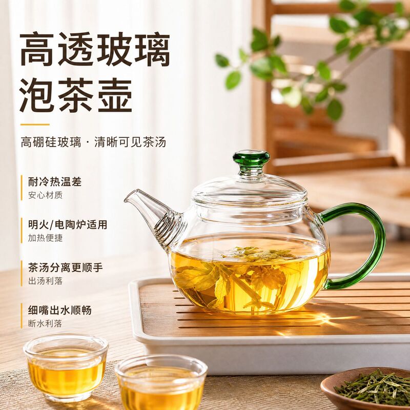 High-Transparency Glass Teapot for Home Use, Small Size, Single-Person, with Colorful Handle, Made of High Borosilicate Glass, with Filter, Suitable for Brewing Tea High-Transparency Glass Teapot for Home Use, Small Size, Single-Person, with Colorful Handle, Made of High Borosilicate Glass, with Filter, Suitable for Brewing Tea