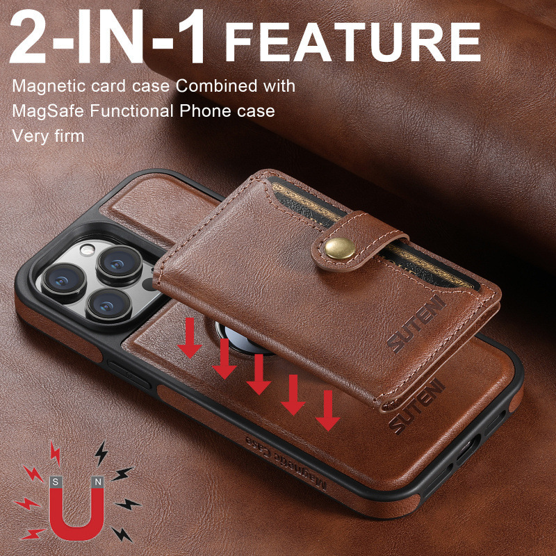Suitable for Iphone17Promax Two-In-One Card Holder Magsafe Magnetic Wireless Charging Mobile Phone Leather Case