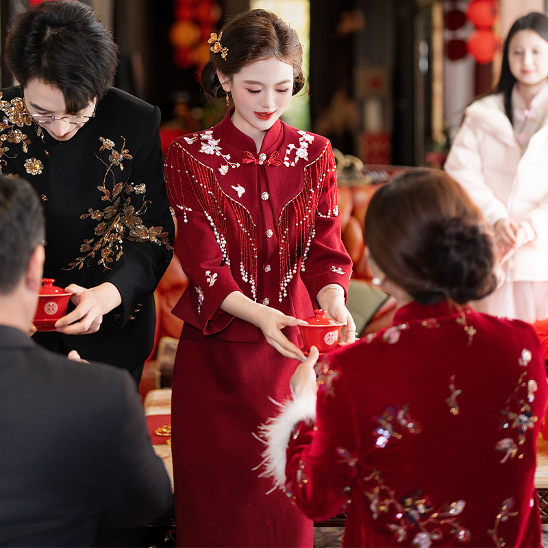 Jinyuer New Chinese Style Bridal Dress Engagement Outfit 2026 New Model Wedding Reception Dress Petite Set