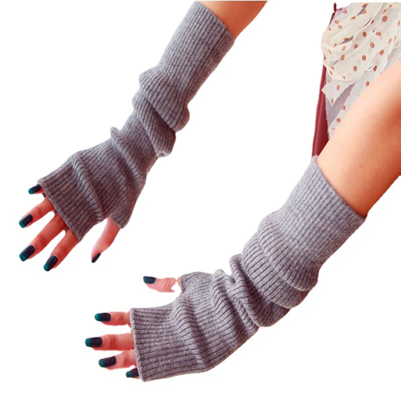 Cashmere Fake Sleeve Thickened Arm Sleeve Sleeve Women's Half Finger Korean Style Wool Long Gloves Warm in Autumn and Winter