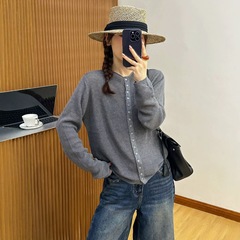 0911-164细羊毛针织开衫女欧洲站2025早秋新款欧货女装打底小衫潮