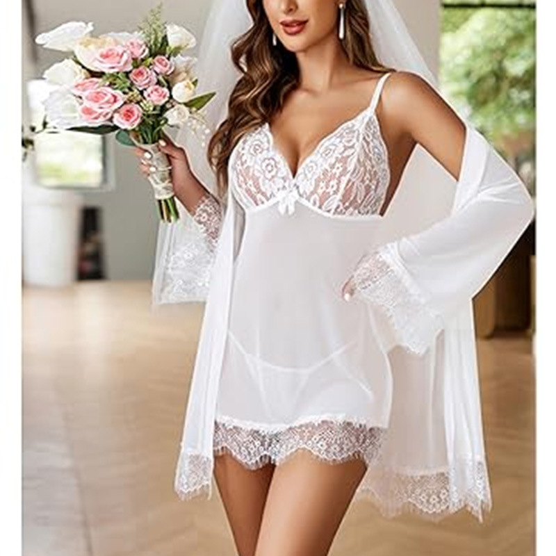 Pijamas sexy de verano camisón de tirantes de encaje para mujer camisón camisón transparente delgado de gran tamaño ropa suelta para el hogar