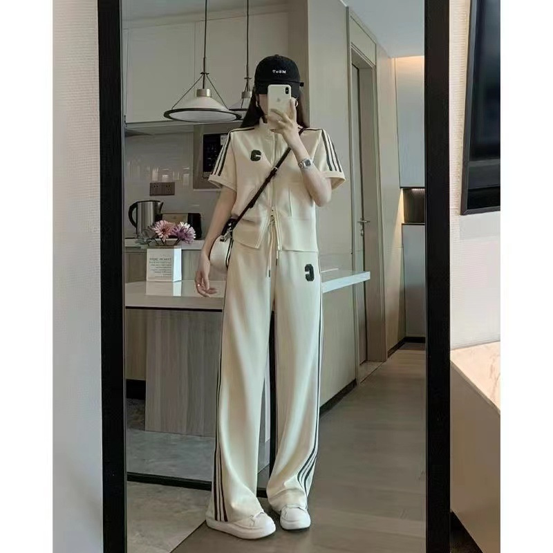 韩国跨境高级感休闲运动服套装女设计感短袖长裤夏季时尚两件套潮