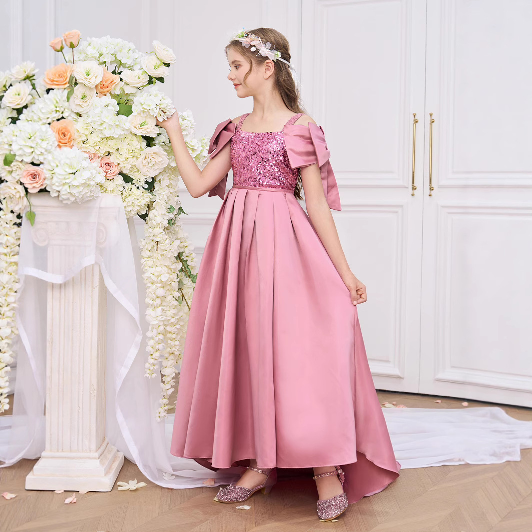 2025 vestido de verano para niños, vestido de princesa, vestido de fiesta de niña de flores de tela forjada, vestido de lavado de un año de bebé, vestido de noche