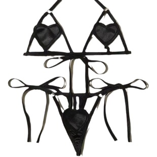 Sexy lingerie Women's European and American cross-border sexy lace-up hollow love three-point bikini suit wholesale delivery