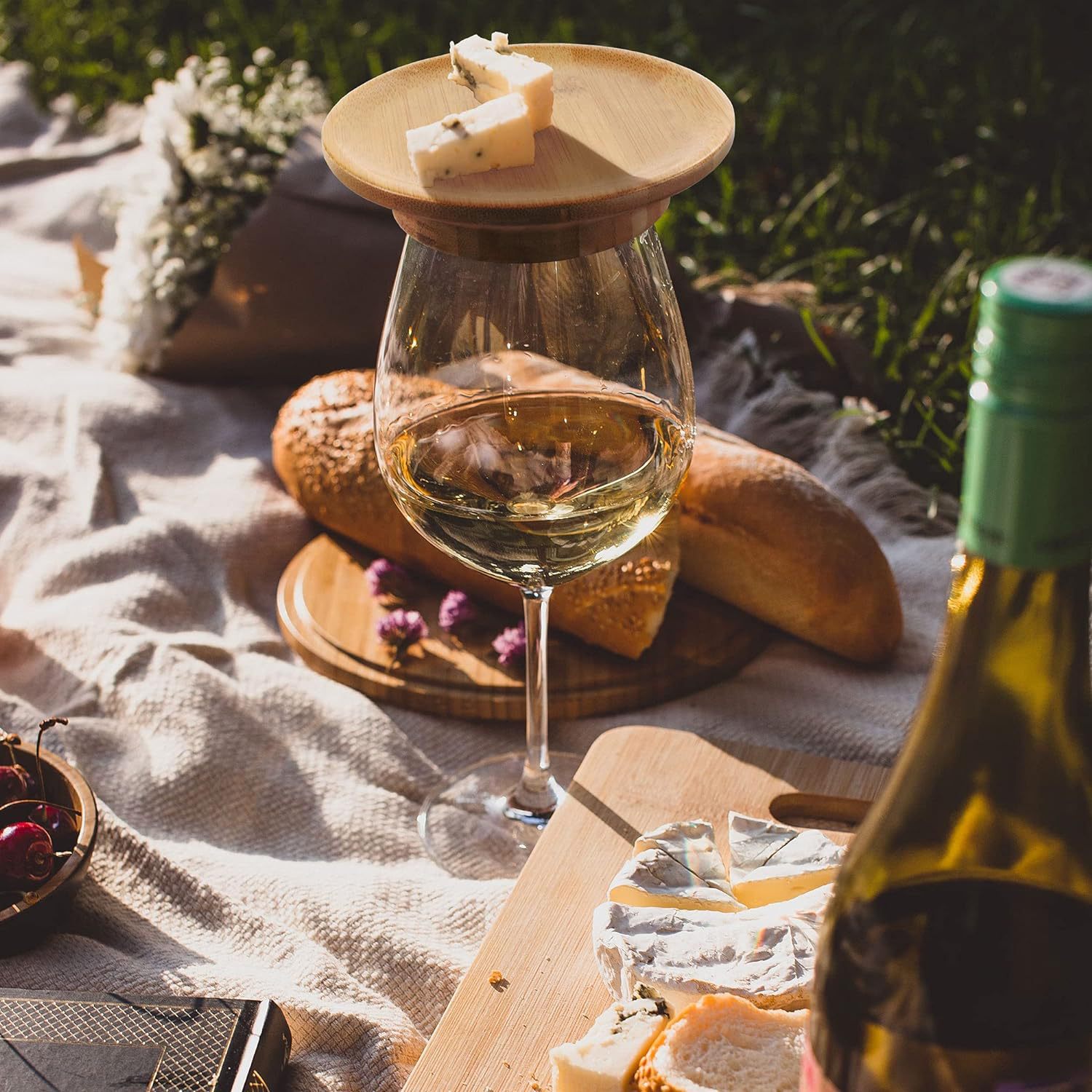Amazon In-Stock Wooden Wine Glass Coaster and Food Cutting Board, Dual-Use Bamboo Mat