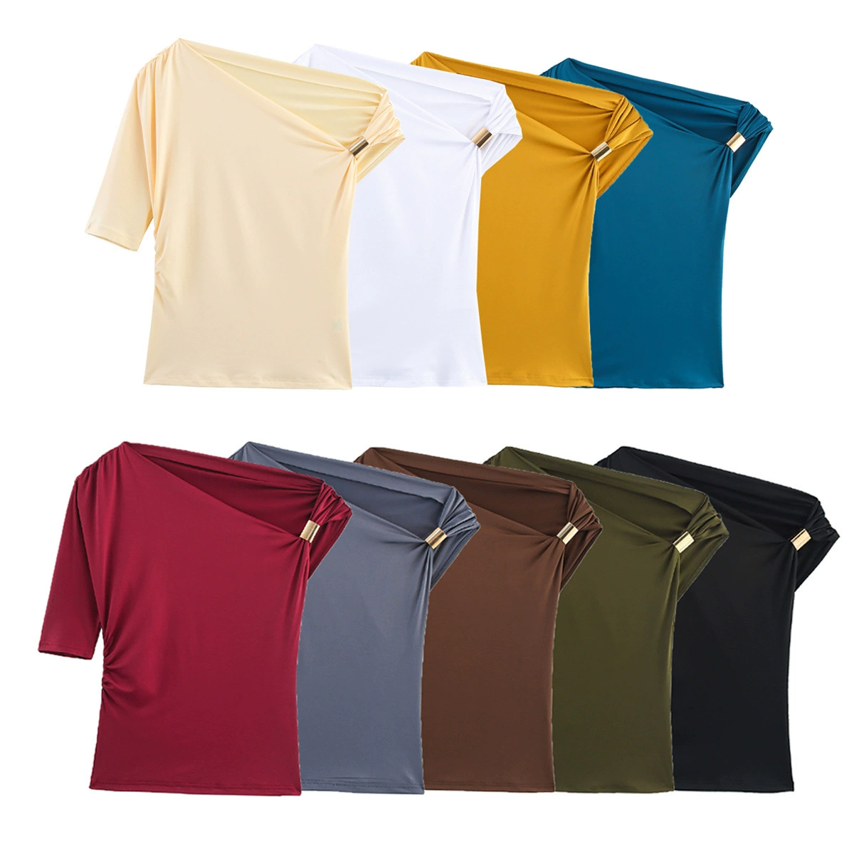 PB & ZA Women Women Spring 2025 Новый европейский и американский модный дикий нейлон асимметричный нейлоновый топ 1026164