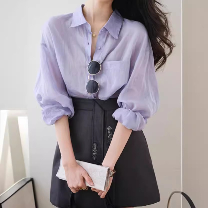 Lilac Tencel Cotton and Linen Breathable Sun Protection Shirt Jacket for Women 2025 Spring and Summer New Design Loose Shirt