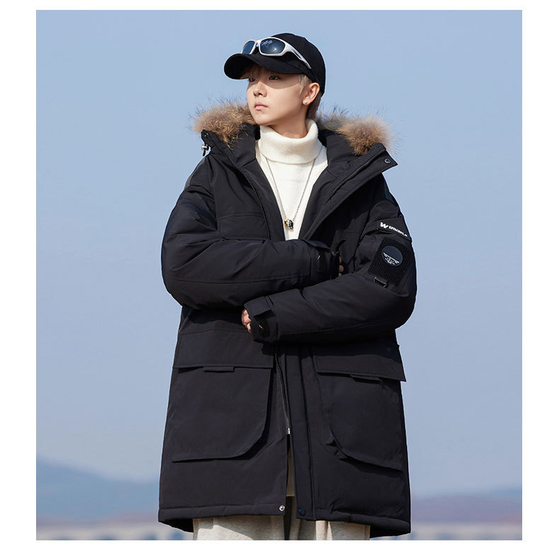 La faction chaude à la mode pour l'automne et l'hiver surmonte le simple grand col en fourrure, les hommes blancs amples et résistants au froid, mi-longs et longs_voghion.com