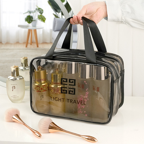New dry and wet separation transparent waterproof cosmetic bag Double-layer large capacity portable PVC mesh storage bag toiletry bag