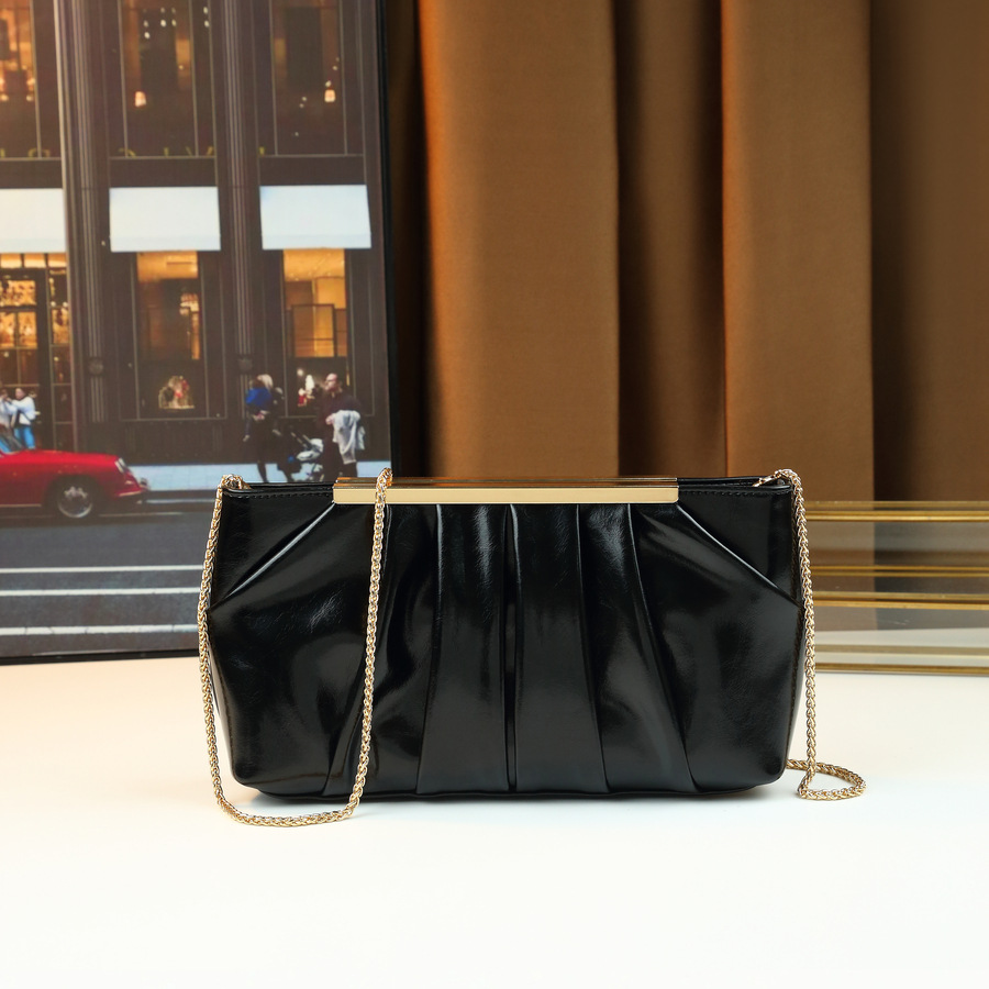 Elegante pochette da sera da donna in stile europeo-americano, borsa a tracolla plissettata a tinta unita._voghion.com
