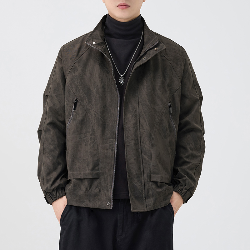 2025 New Autumn and Winter Silver Fox Velvet Lined Stand-Up Collar Jacket Men's Jacket Loose Large Size Trendy Brand Jacket
