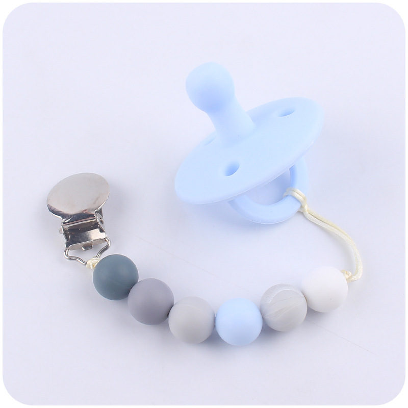 Nuevo bebé suministros contraste color cuentas de silicona pezón cadena calmante bebé silicona pezón anti-caída Cadena de dos piezas conjunto