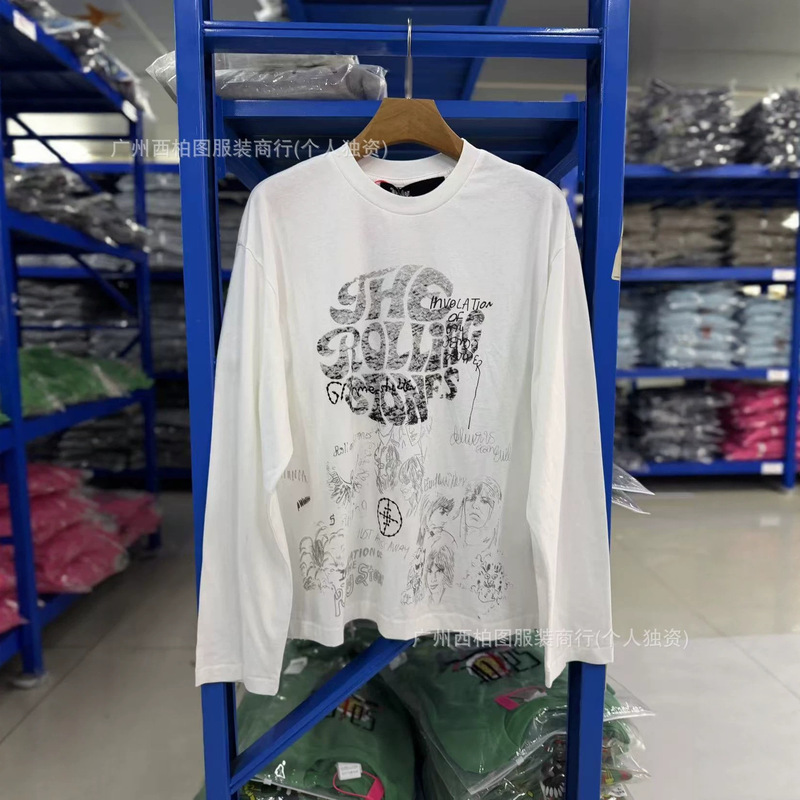 Paly Hollywood 26Ss Rolling Stones Embroidered and Printed Long-Sleeved T-Shirt Trendy Brand Paly Hollywood 26Ss Rolling Stones Embroidered and Printed Long-Sleeved T-Shirt Trendy Brand