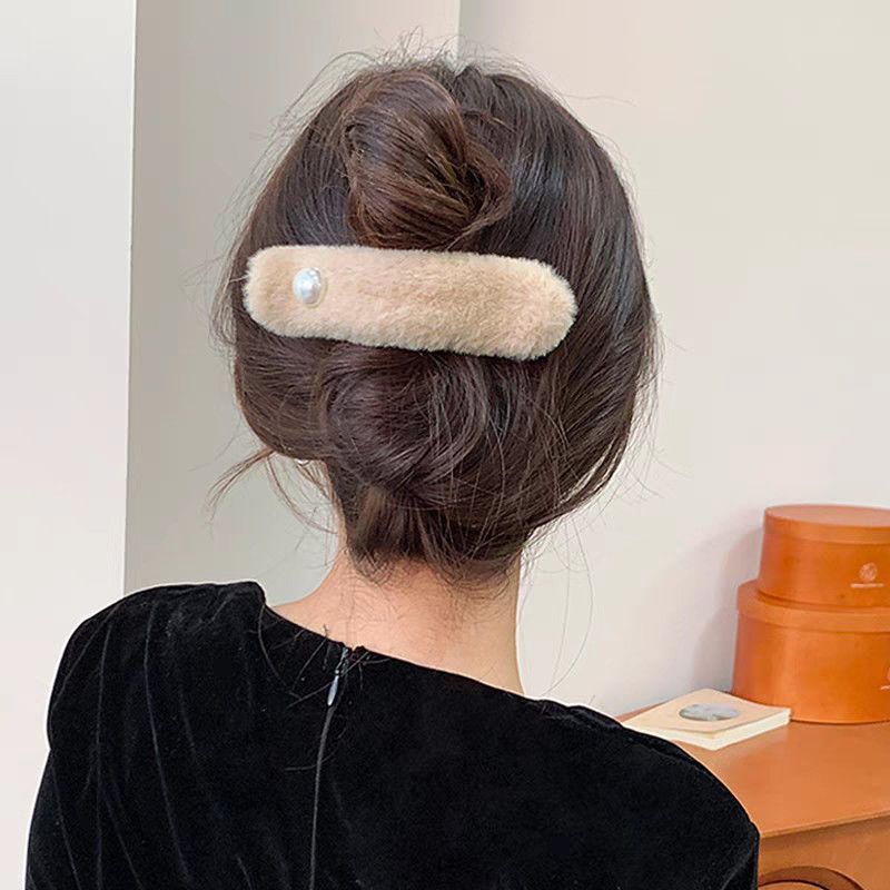 奶咖色花朵鸭嘴夹大号发夹后脑勺盘发抓夹女2025新款秋冬毛绒发饰|undefined