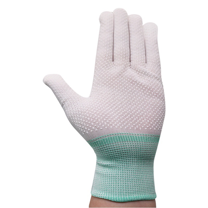 Guantes de nylon de 13 pines para hombres y mujeres de protección de trabajo de jardín Delgado Guantes de cuentas de PVC guantes de protección laboral de trabajo sin polvo