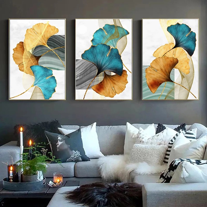Factory direct supply decorative painting color art ginkgo leaf leaf canvas painting home living room decoration frameless painting core