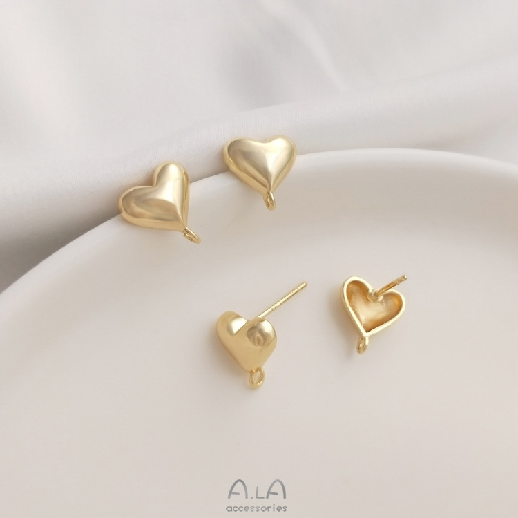 Ear Studs Classification 1 Pair Quantity 1 Pair 10 * 10mm Alloy 14K Gold Plated Heart Shape Earring Findings