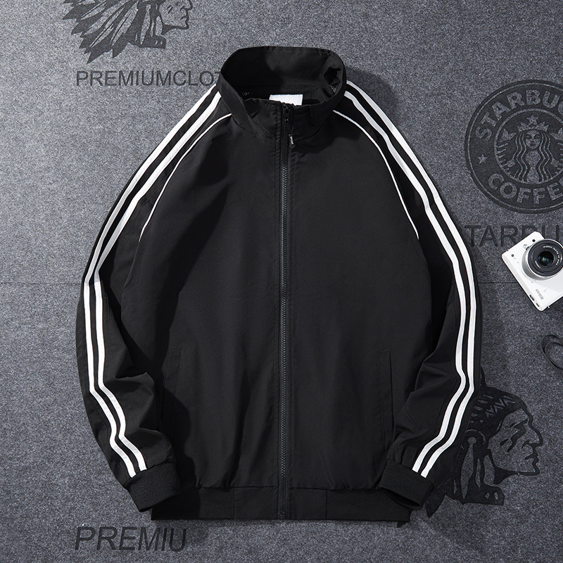 Chaqueta delgada para hombres de cuello vertical 2024 primavera y otoño nuevo estilo de hombre coreano delgado chaqueta al aire libre a rayas azules