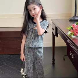 2025年夏季童装女童韩版时髦洋气套装夏新款儿童女孩喇叭裤两件套