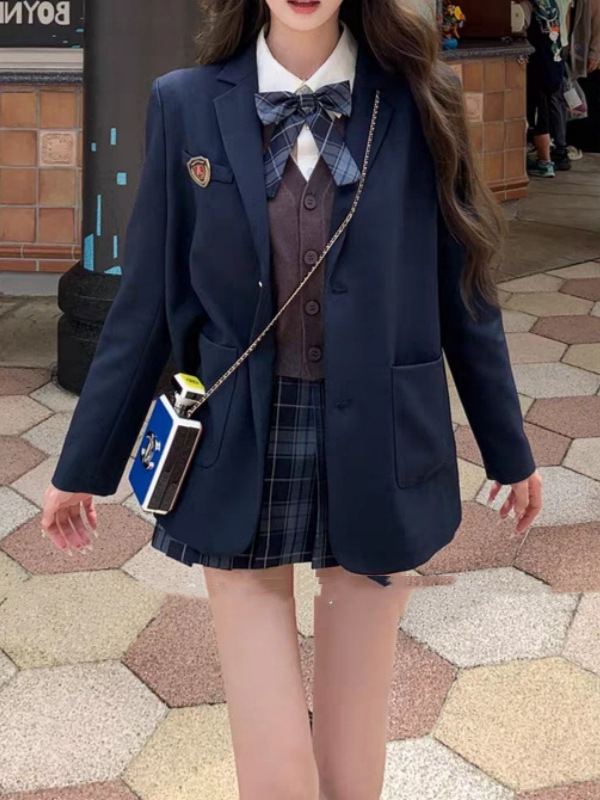 【东京女大】日式JK学院风开衫+衬衫+半裙制服套装|undefined