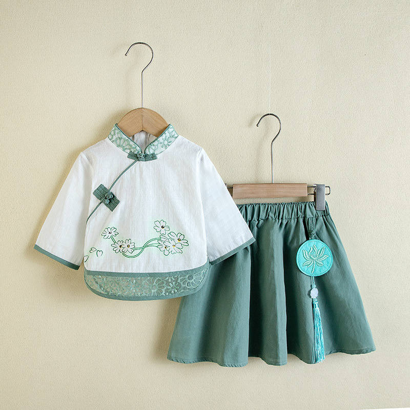 Girls' Dress New Summer Chinese Style Two-Piece Tang Suit Skirt Ancient Style Han Dynasty Suit Kidsren's Cheongsam Skirt