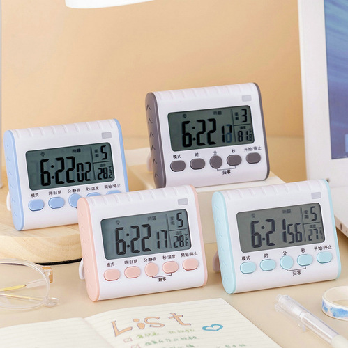 Charge clock calendar timer countdown kitchen timer silent flashing thermometer learning