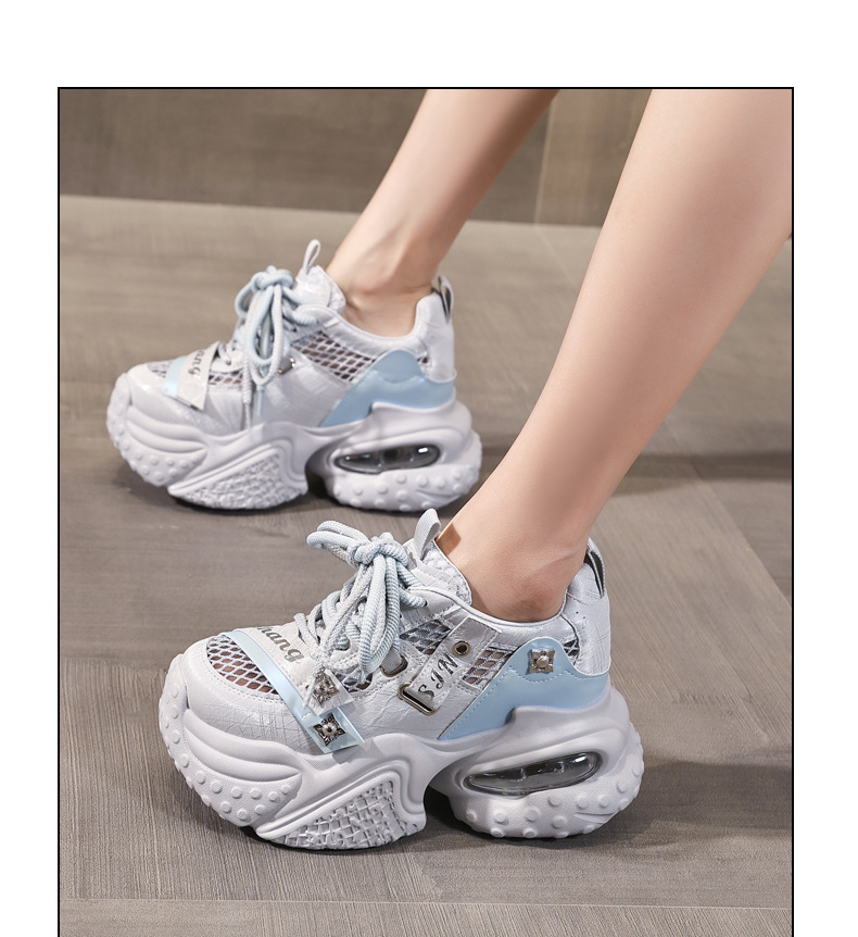 Giày sneaker nữ đế dày tăng chiều cao lưới thoáng khí phong cách thể thao — xám xanh chi tiết 12