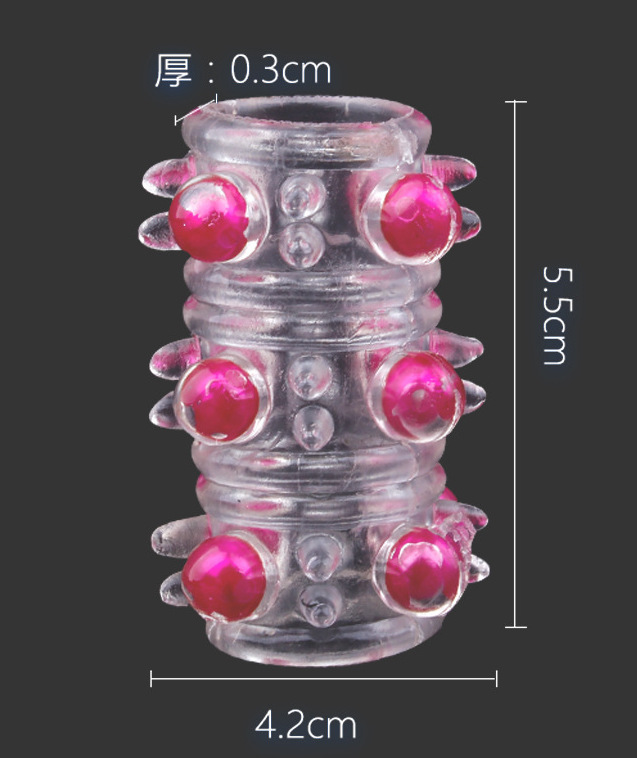 Textured TPE Penis Sleeve with Locking Ring, Large Bumps and Beads, Random Color — detail image 3