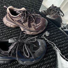 甜酷潮鞋秋季小怪兽新款~卡其焦糖休闲小众复古洋气运动老爹女鞋