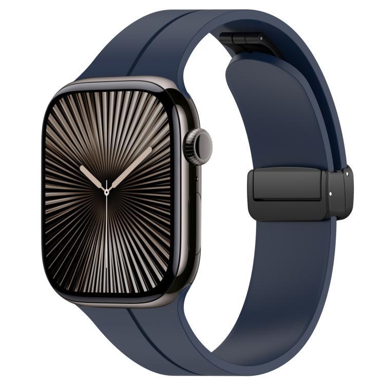 Correa de silicona con ranura plana con botón negro plegable para Apple Watch 42 - 49mm tamaño completo universal