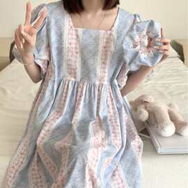 韩国ins女士夏季新品韩系简约舒适睡衣休闲宽松慵懒睡裙家居服女