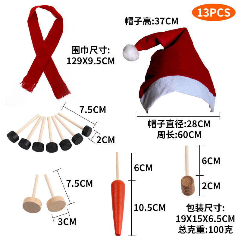 Invierno Snowman Set Navidad Snowman Set de madera botones pipa sombrero bufandas
