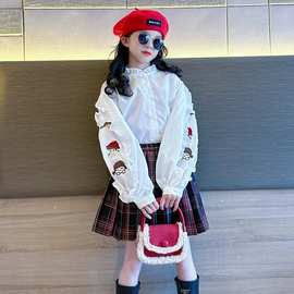 中大童女孩时髦学院卡通上衣装女童春秋季新款洋气公主风甜美衬衫