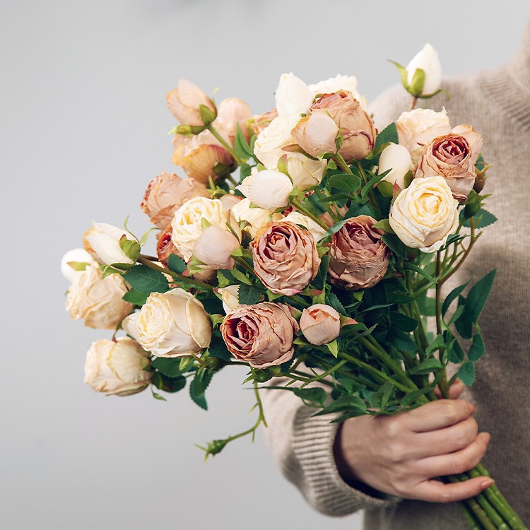 Flores de simulación 5 flores de seda retro rosa de borde focal decoración de boda flores falsas ramo de flores secas diseño de alto nivel