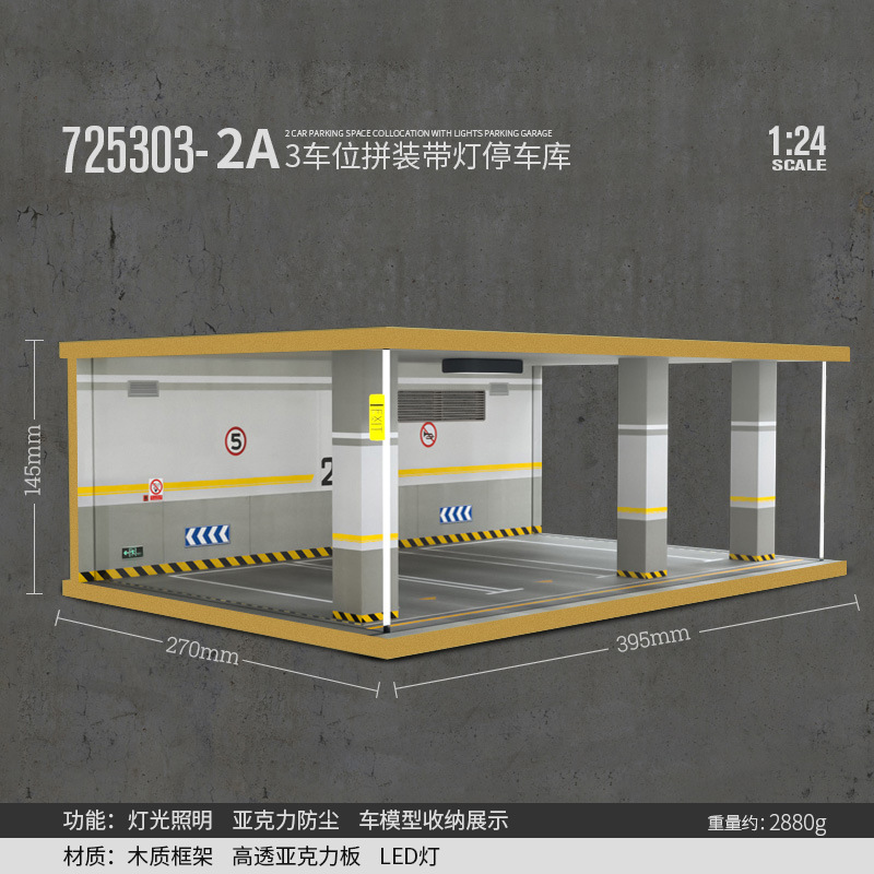 Comercio exterior al por mayor transfronterizo 1 24 simulación modelo de coche estacionamiento modelo escena garaje pantalla con decoración ligera