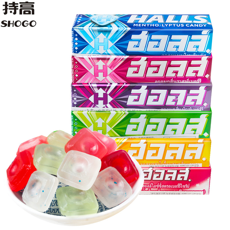 Halls荷氏薄荷糖树莓味青柠草莓冰沙味条装休闲防困清凉糖果零食