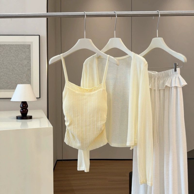 Ice Silk Sun-Protective Long-Sleeve Knit Top for Women, New Summer Fashion, Thin and Gentle, Versatile Camisole and Cardigan Two-Piece Set Ice Silk Sun-Protective Long-Sleeve Knit Top for Women, New Summer Fashion, Thin and Gentle, Versatile Camisole and Cardigan Two-Piece Set