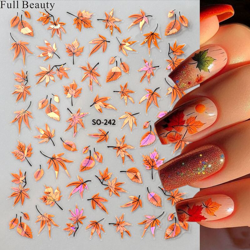 FULLBEAUTY Cross-border New Nail Art Stickers Ins Autumn Maple Leaf Bronzing Leaves Adhesive Nail Stickers Jewelry