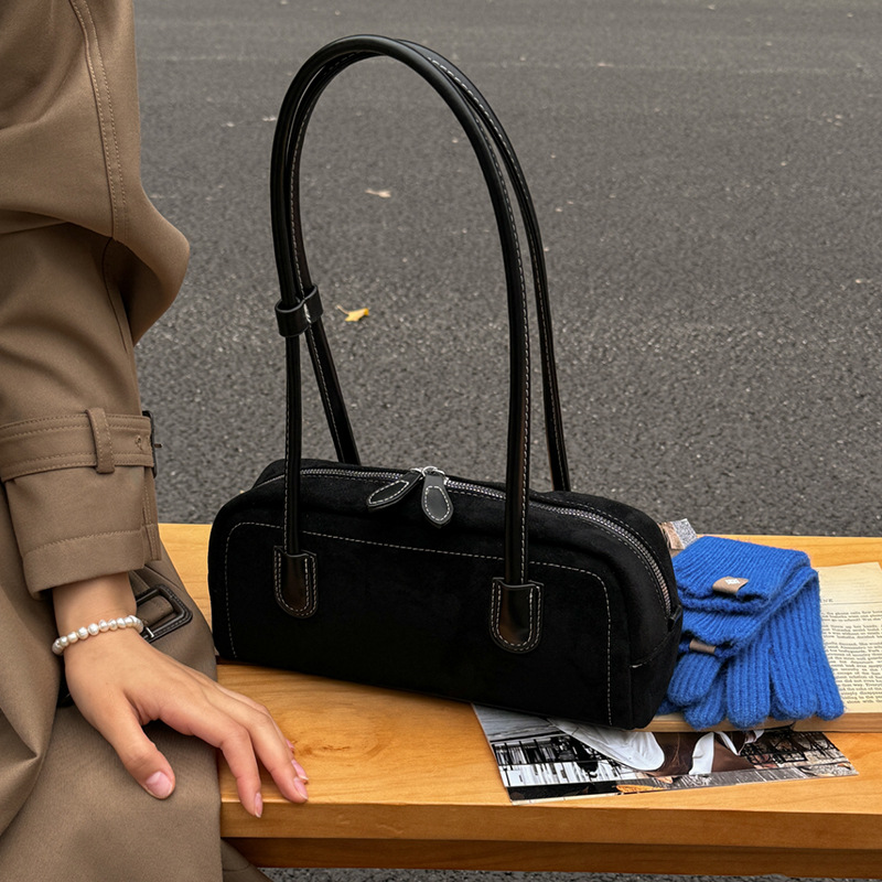 Autumn/Winter Retro Suede Baguette Bag For Women 2025 New Matte Shoulder Underarm Bag Fashion Handbag - Thumbnail 2