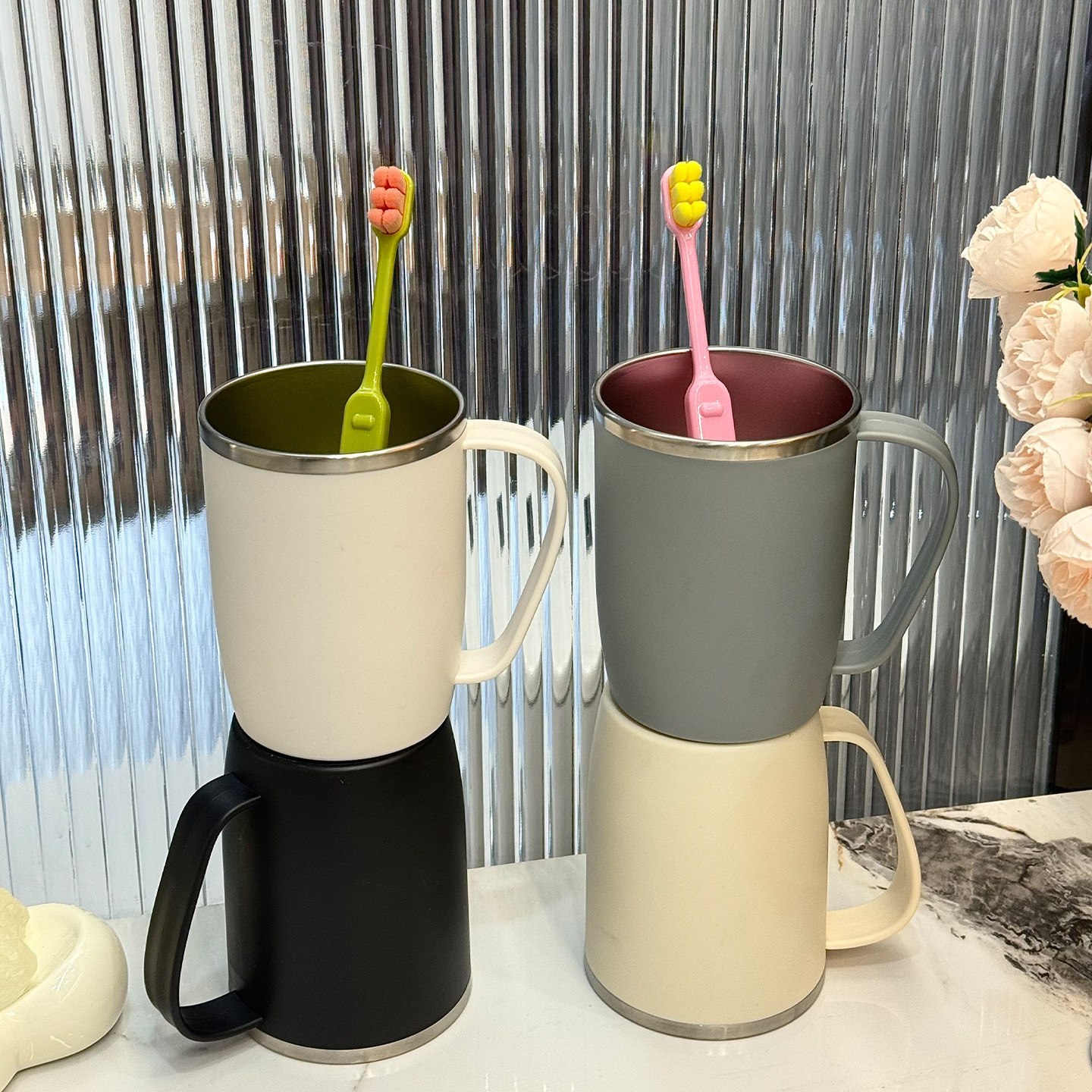 Luxury Stainless Steel Toothbrush Holder And Mouthwash Cup Set_voghion.com