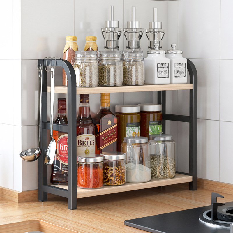 Kitchen seasoning rack table storage shelf soy sauce bottle condiment oil salt sauce vinegar frame supplies household collection