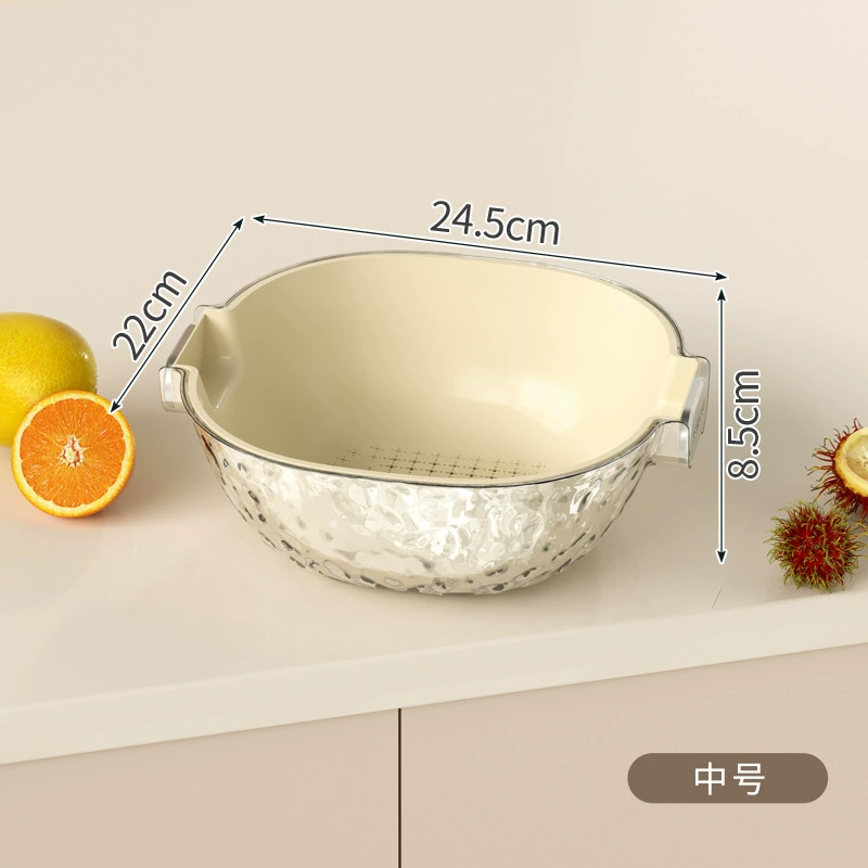 Double -layer draining basket house kitchen washing basin plastic dish basket washed rice basket fruit basin Ins light luxury vegetable basket